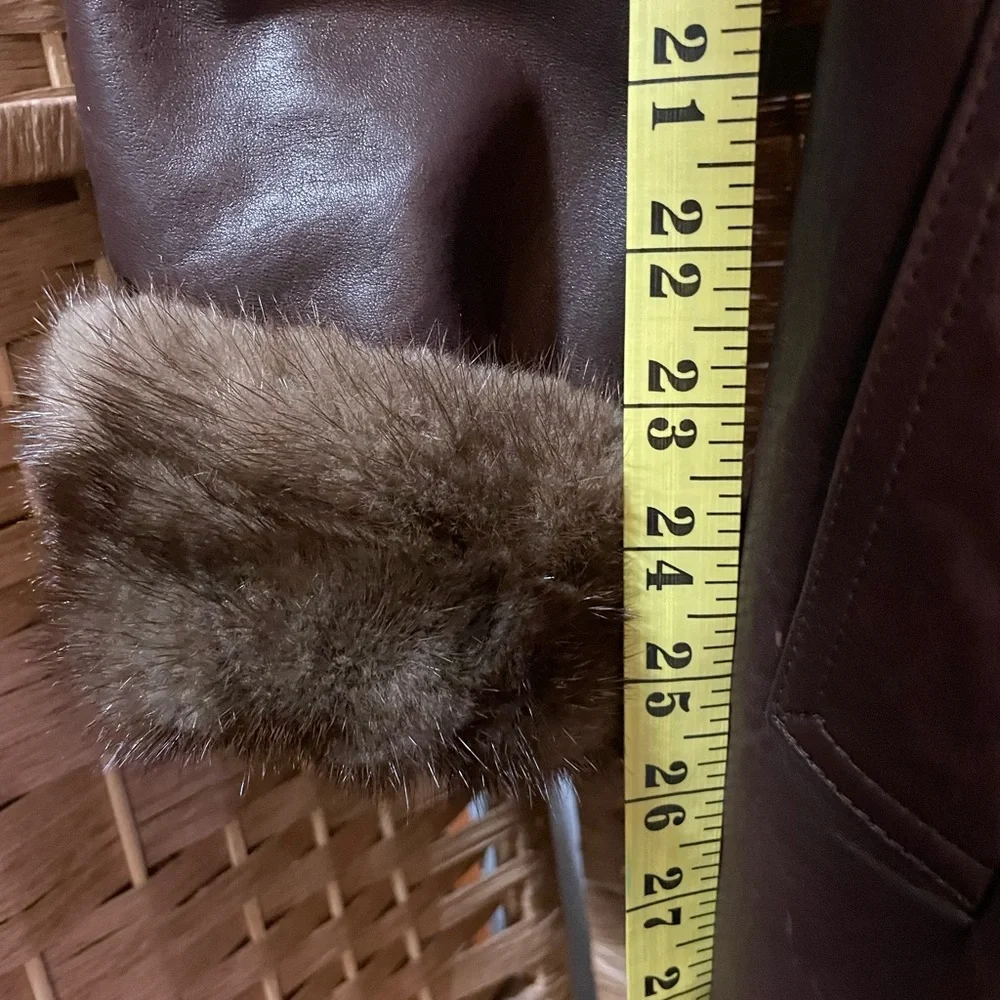 Brown Leather Jacket with Faux Fur Trim - Picture 11 of 11